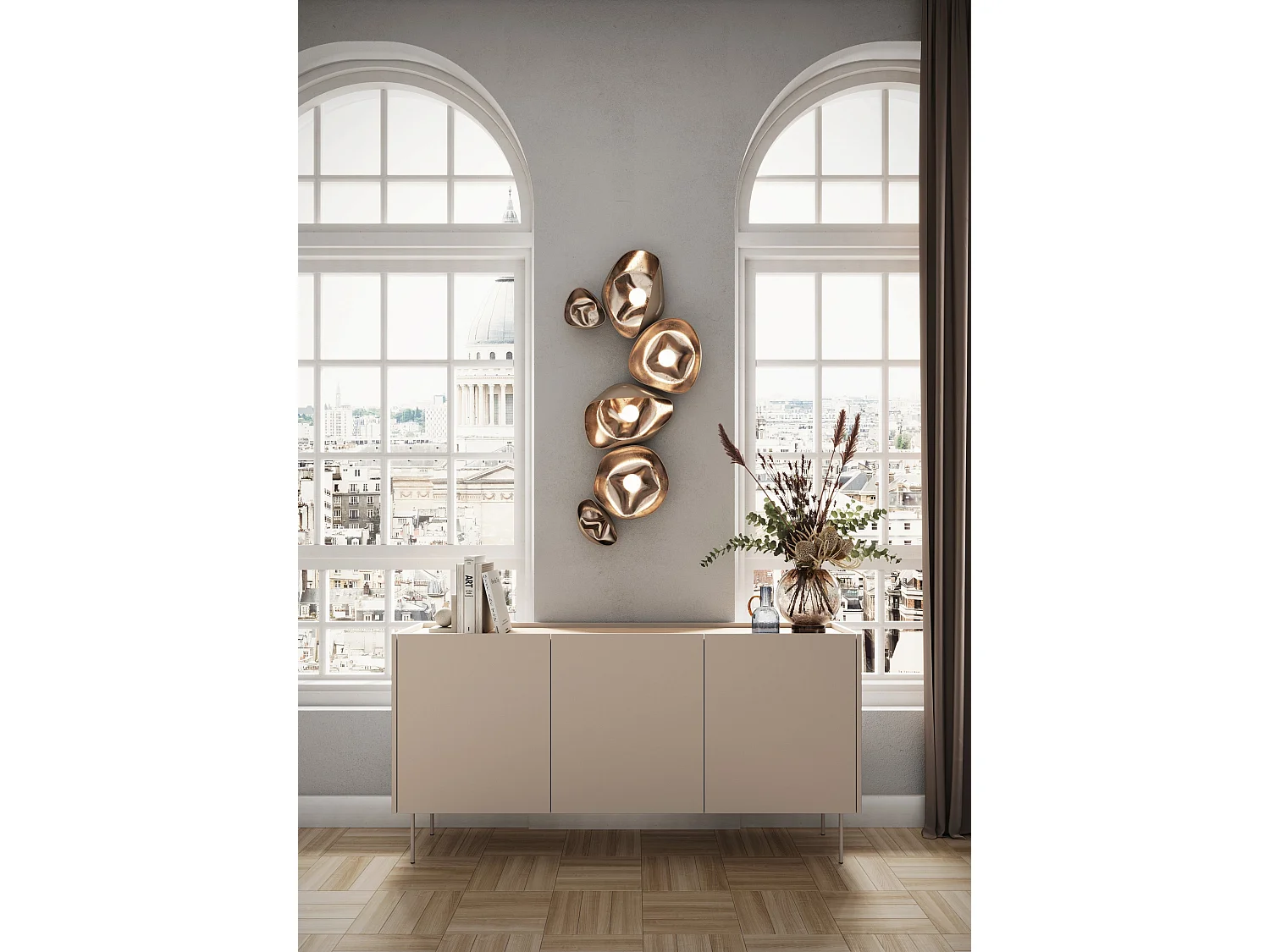 Cômoda 3 portas com pé metálico 170x85 cm