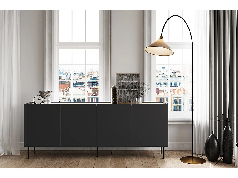 Cômoda com 4 portas e 4 gavetas com pé metálico 220x85 cm