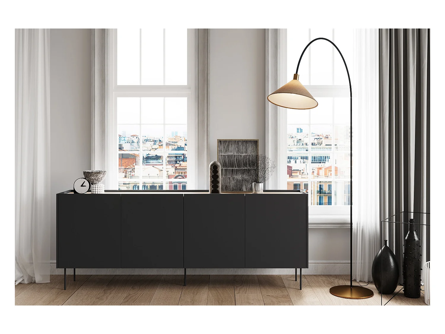 Dressoir met 4 deuren en 4 lades met metalen voet 220x85 cm