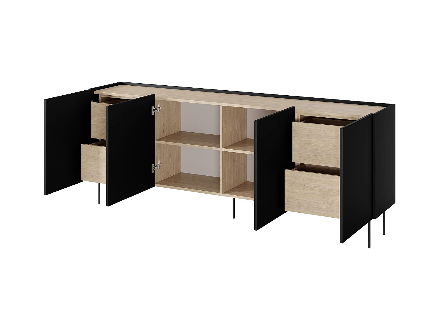 Dressoir met 4 deuren en 4 lades met metalen voet 220x85 cm