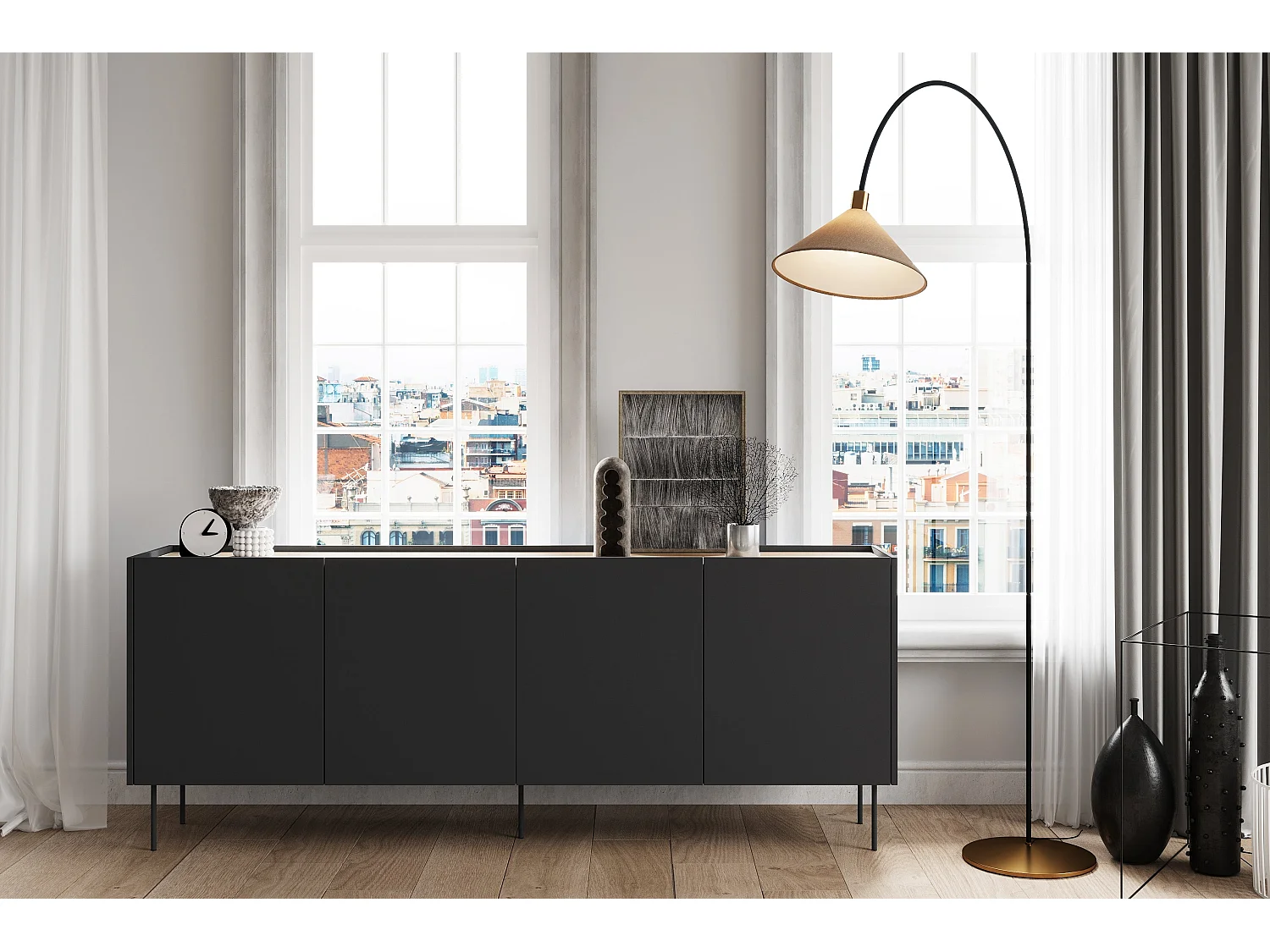 Dressoir met 4 deuren en 4 lades met metalen voet 220x85 cm