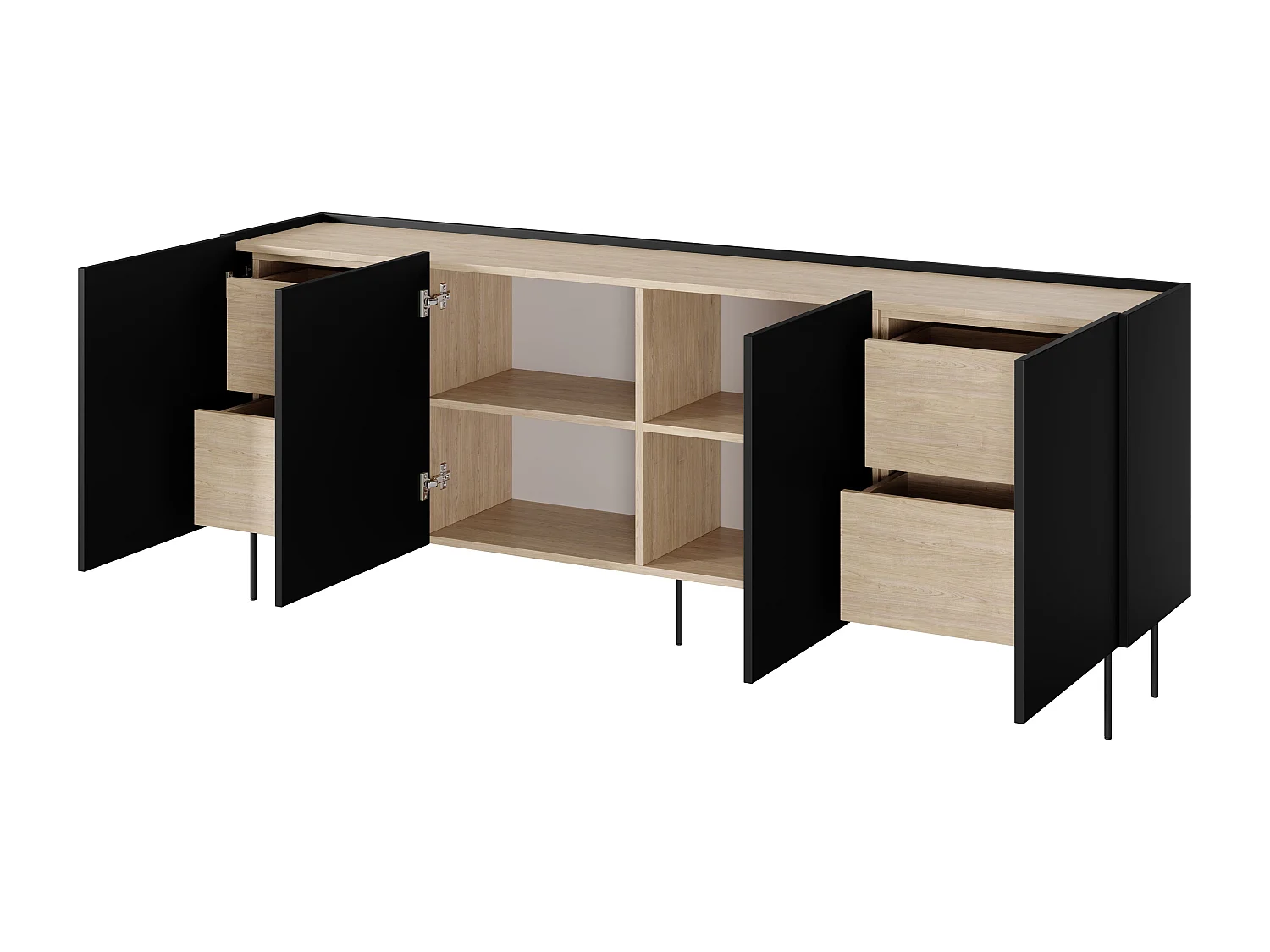 Cómoda de 4 puertas y 4 cajones con pie metálico 220x85 cm