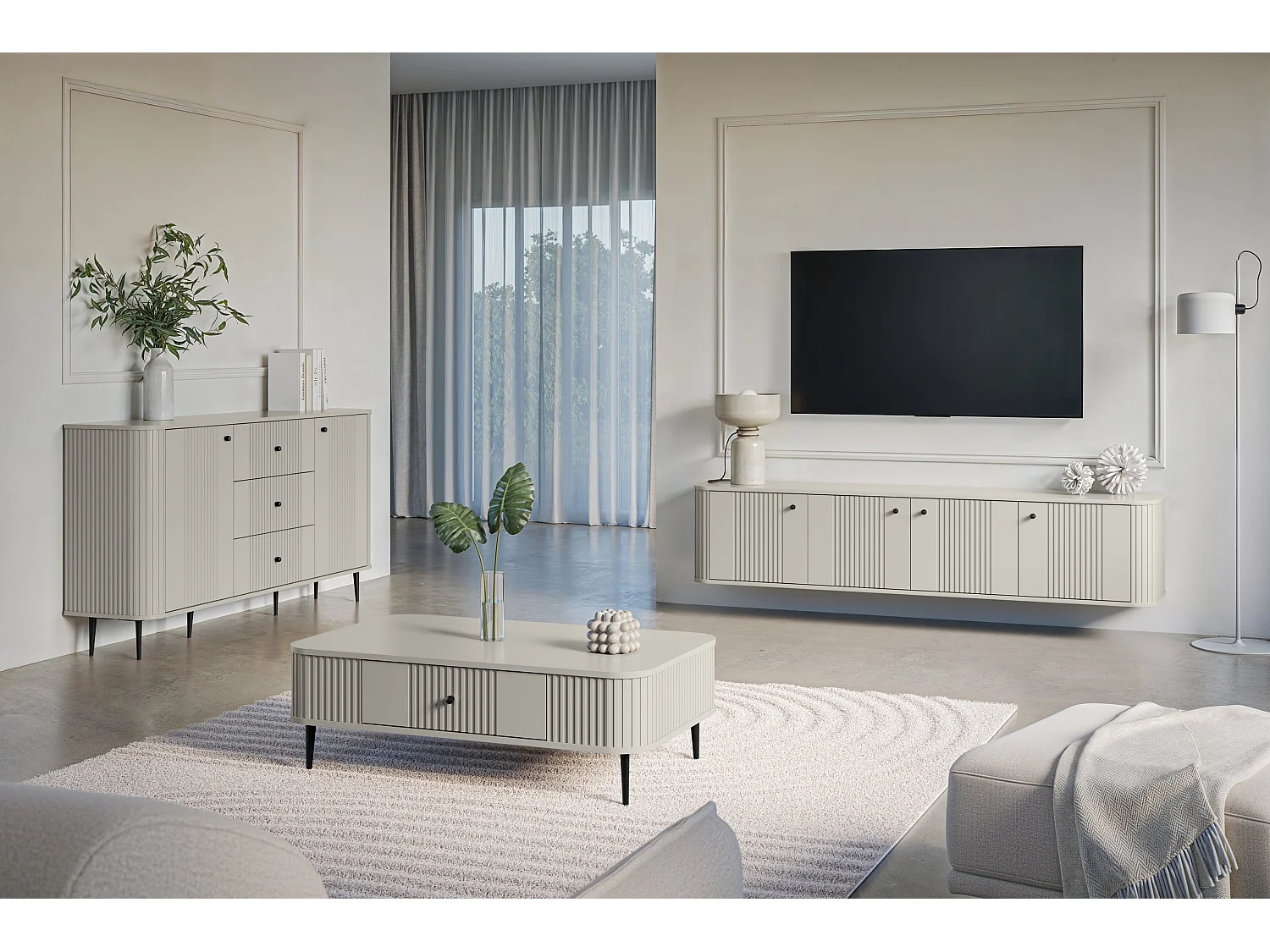 Buffet à 2 portes et 3 tiroirs avec pieds en métal Liberty, 160 x 85 cm