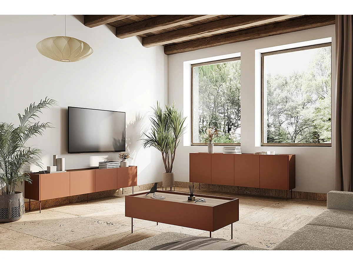 Kommode mit 4 Türen und 4 Schubladen mit Metallfuß 220x85 cm