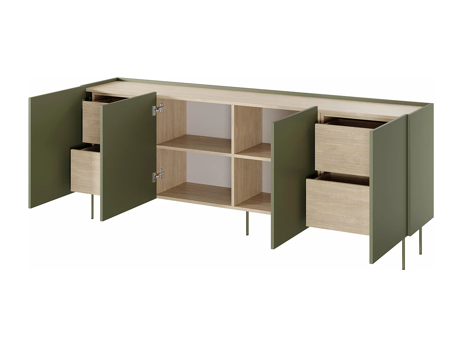 Kommode mit 4 Türen und 4 Schubladen mit Metallfuß 220x85 cm