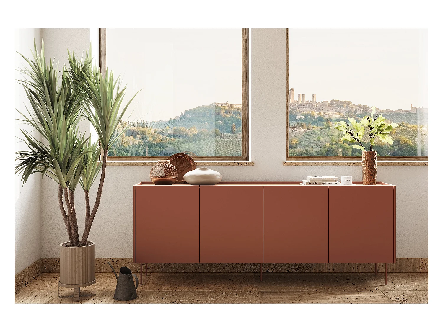 4-deurs commode met metalen voet 220x85 cm