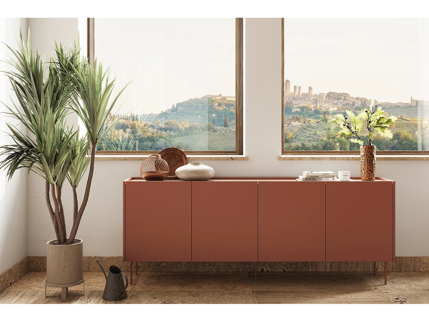 Cômoda 4 portas com pé metálico 220x85 cm