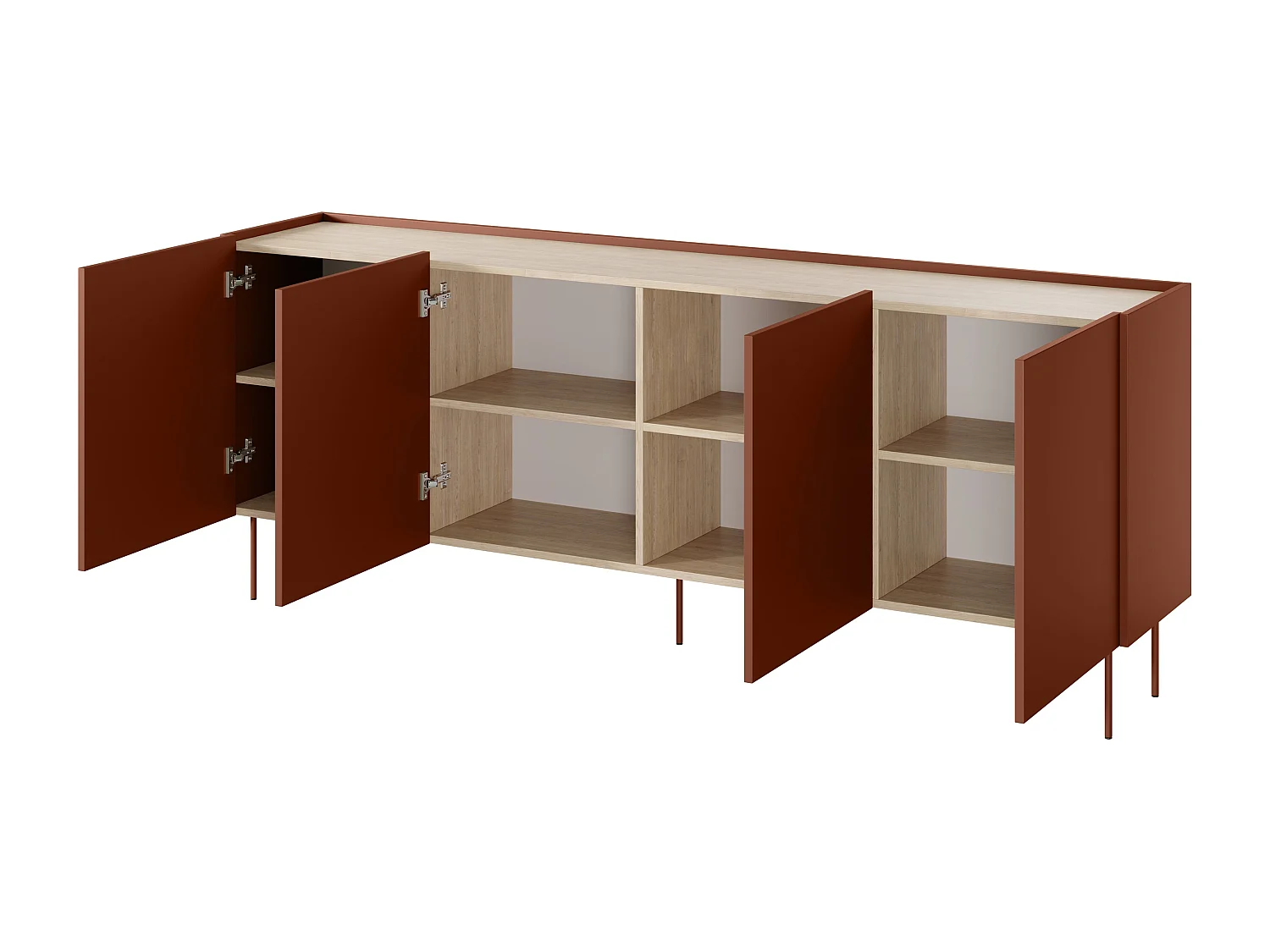 Cômoda 4 portas com pé metálico 220x85 cm
