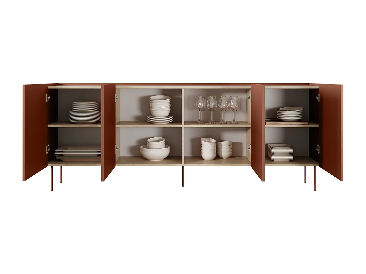 Cômoda 4 portas com pé metálico 220x85 cm