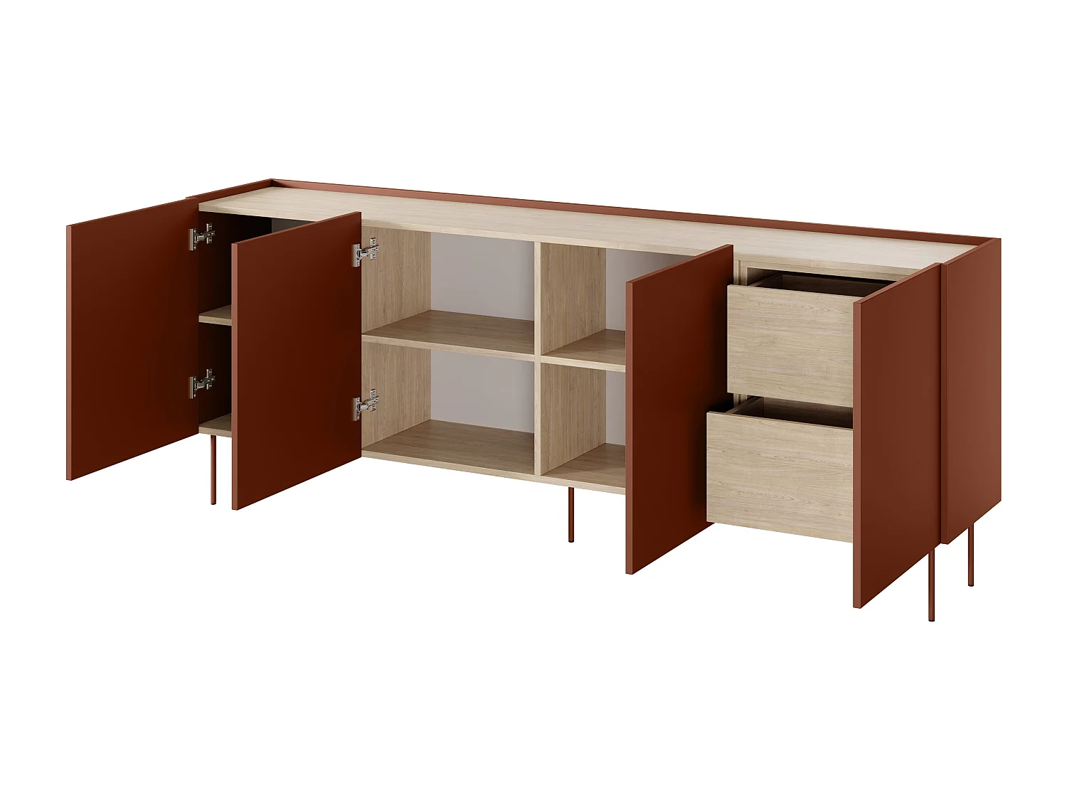 Cassettiera 4 ante 2 cassetti con piede in metallo 220x85 cm