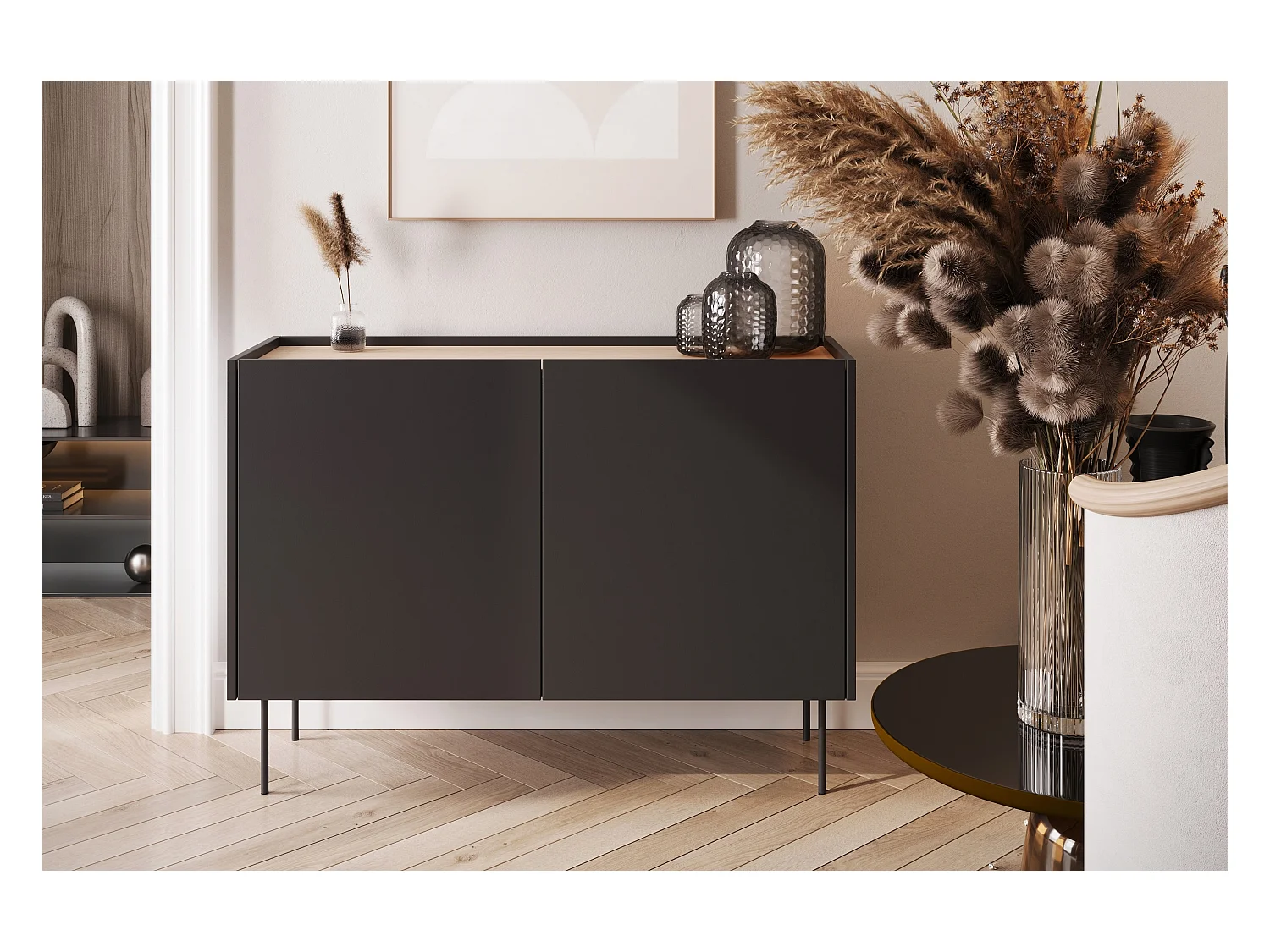 Dressoir met 2 deuren en 2 lades met metalen voet 120x85 cm