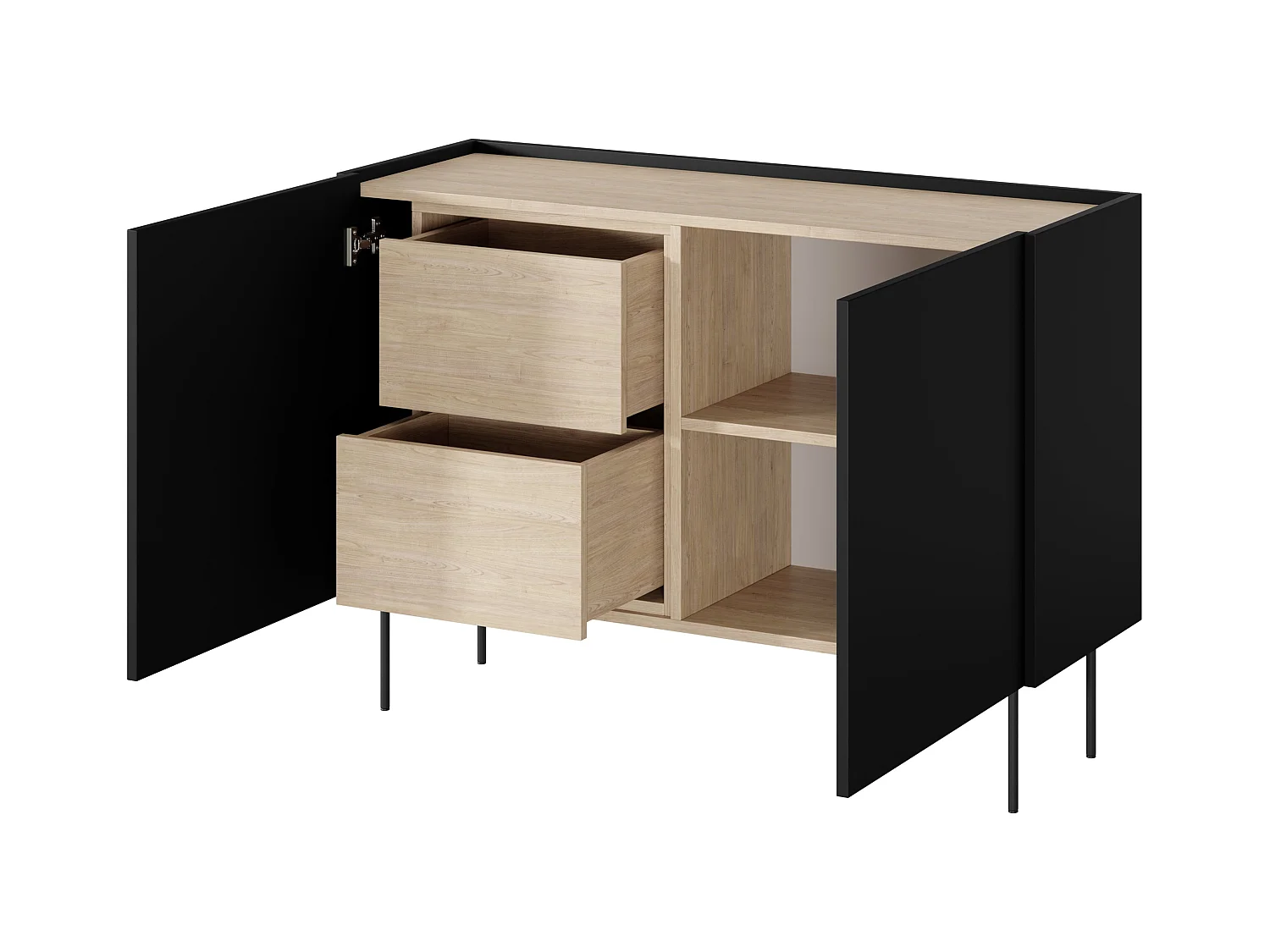 Dressoir met 2 deuren en 2 lades met metalen voet 120x85 cm