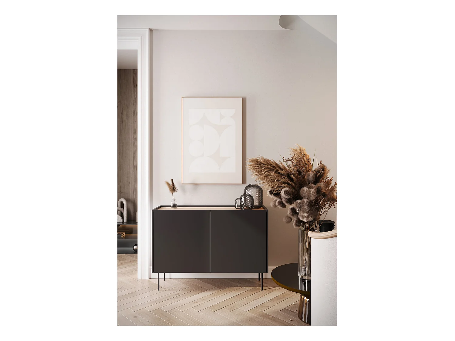 Dressoir met 2 deuren en 2 lades met metalen voet 120x85 cm