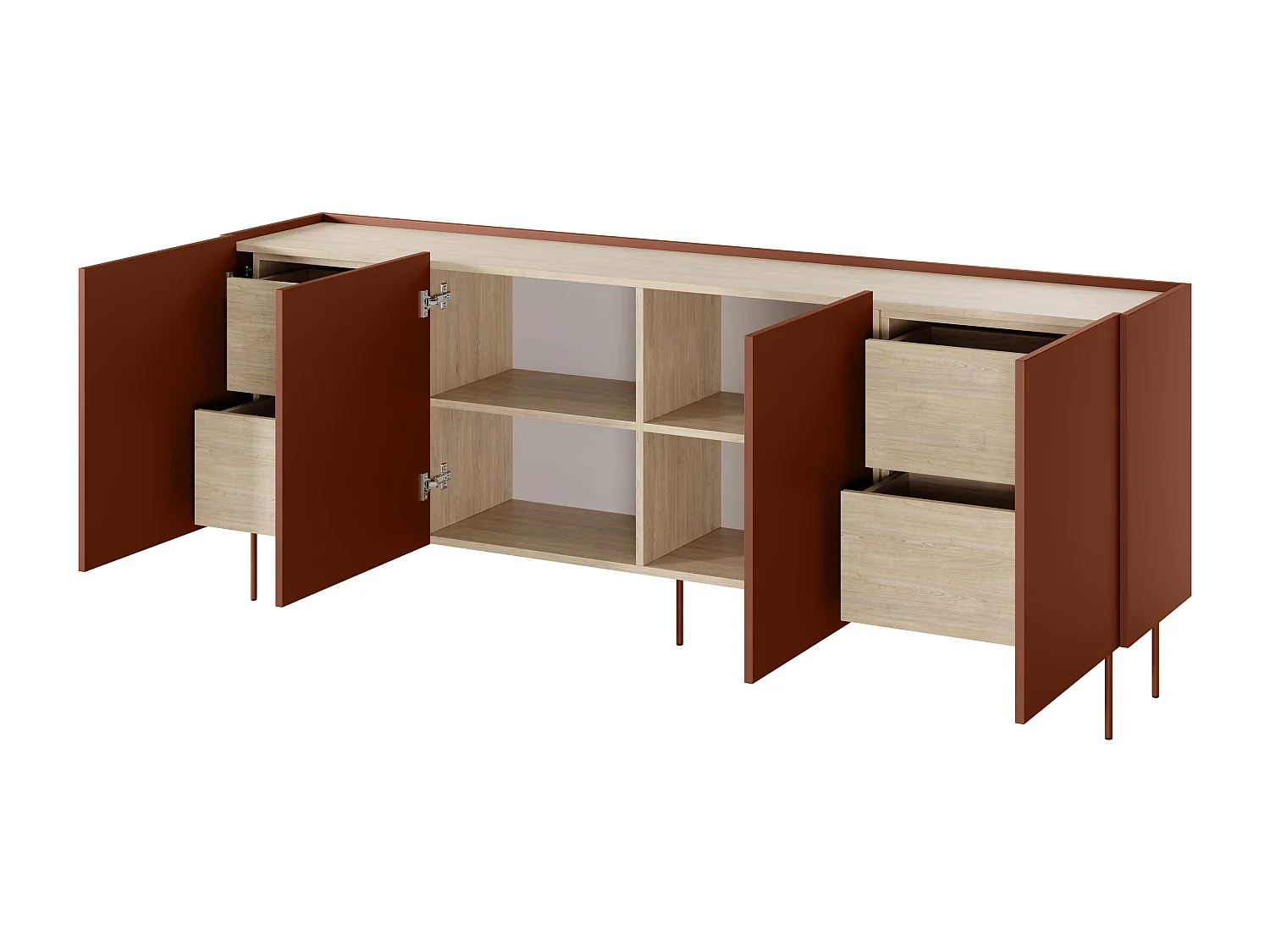 Dressoir met 4 deuren en 4 lades met metalen voet 220x85 cm