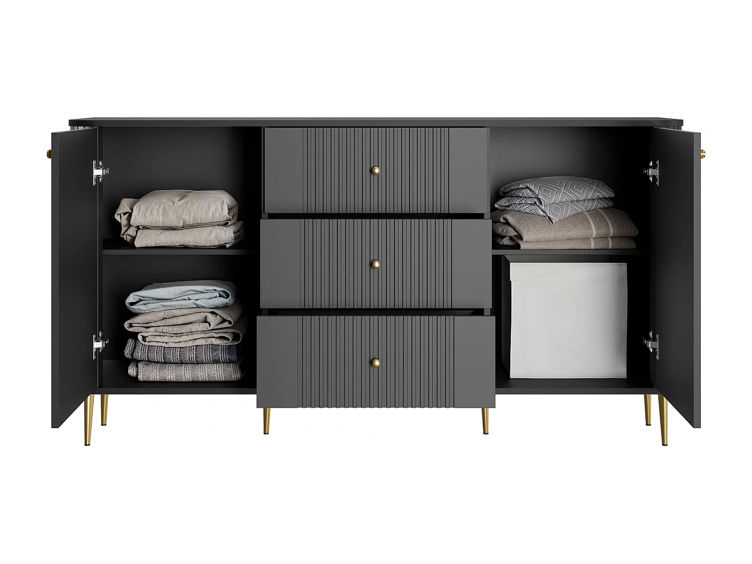 Cómoda de 2 puertas y 3 cajones con pie de metal 160x85 cm