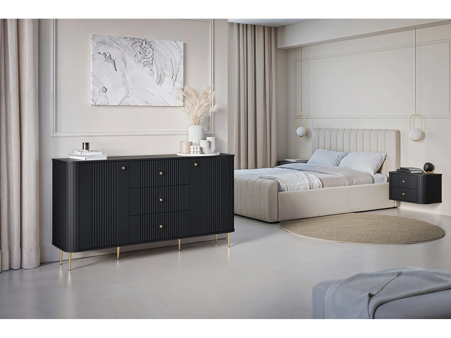 Buffet à 2 portes et 3 tiroirs avec pieds en métal Liberty, 160 x 85 cm