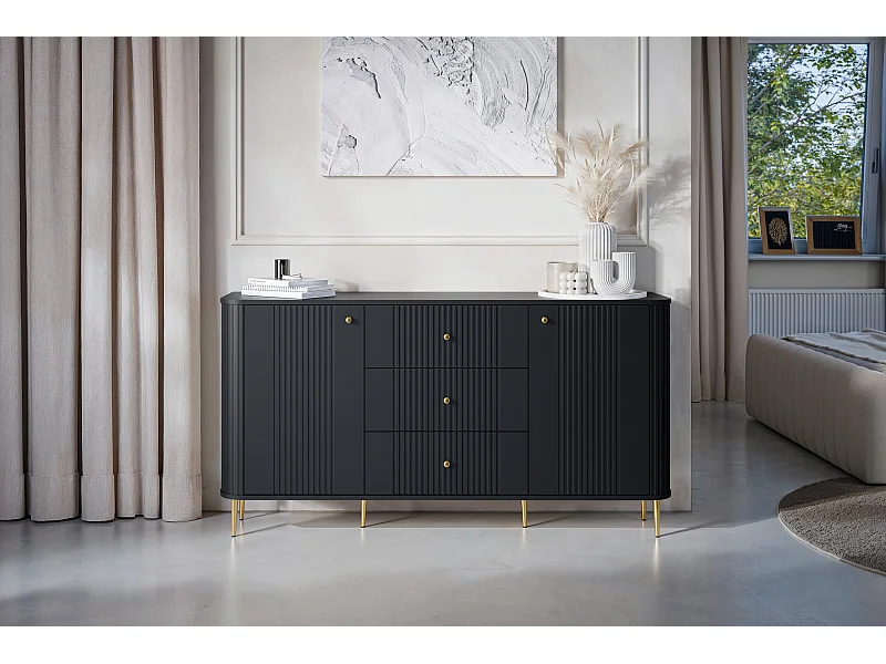 Cômoda 2 portas e 3 gavetas com pé metálico 160x85 cm