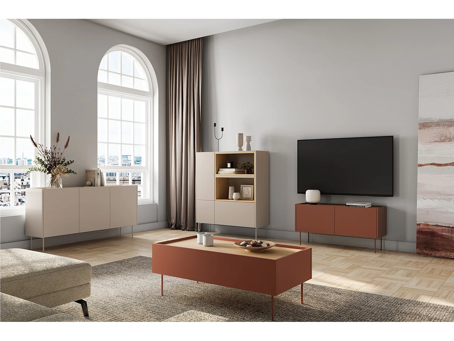 Cômoda 2 portas 1 gaveta com pé metálico 120x140 cm