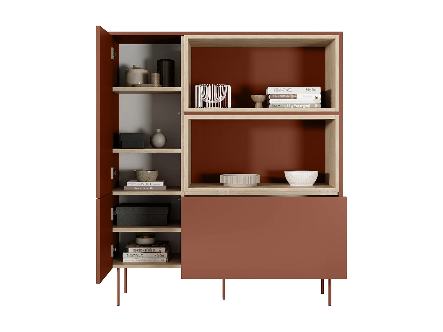 Cômoda 2 portas 1 gaveta com pé metálico 120x140 cm