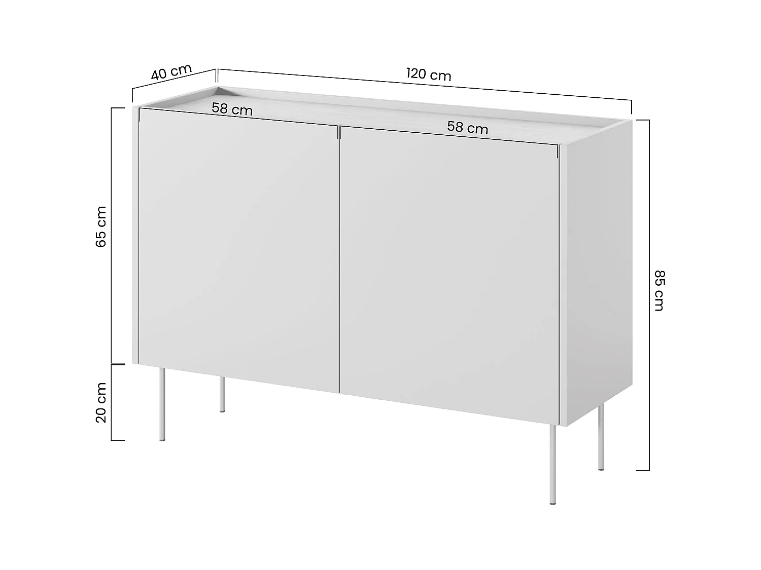 2 deurs commode met metalen voet 120x85 cm