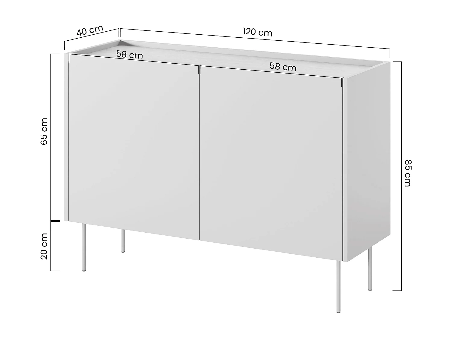 Cômoda 2 portas com pé metálico 120x85 cm