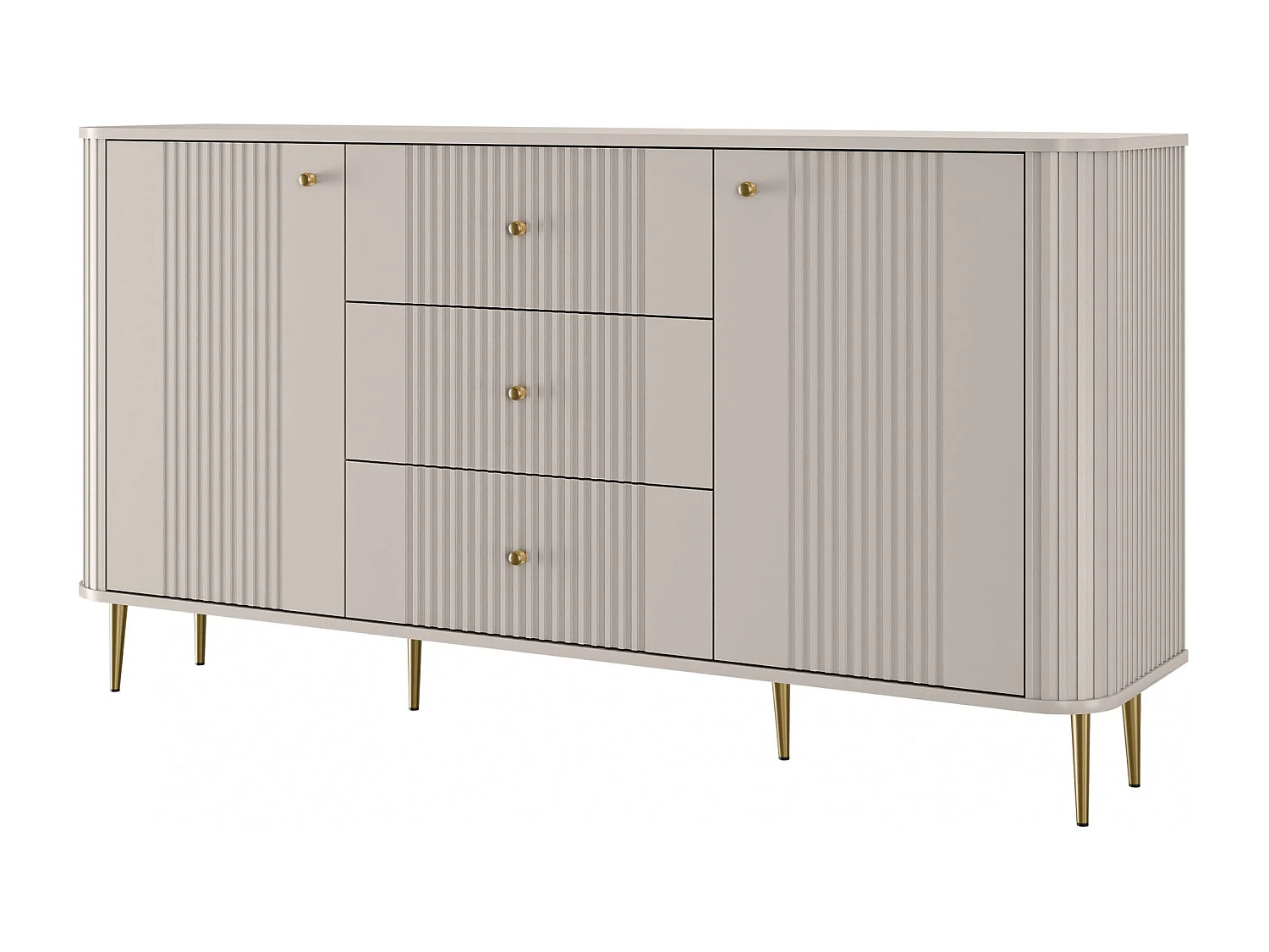 Kommode mit 2 Türen und 3 Schubladen und Metallfuß, 160 x 85 cm