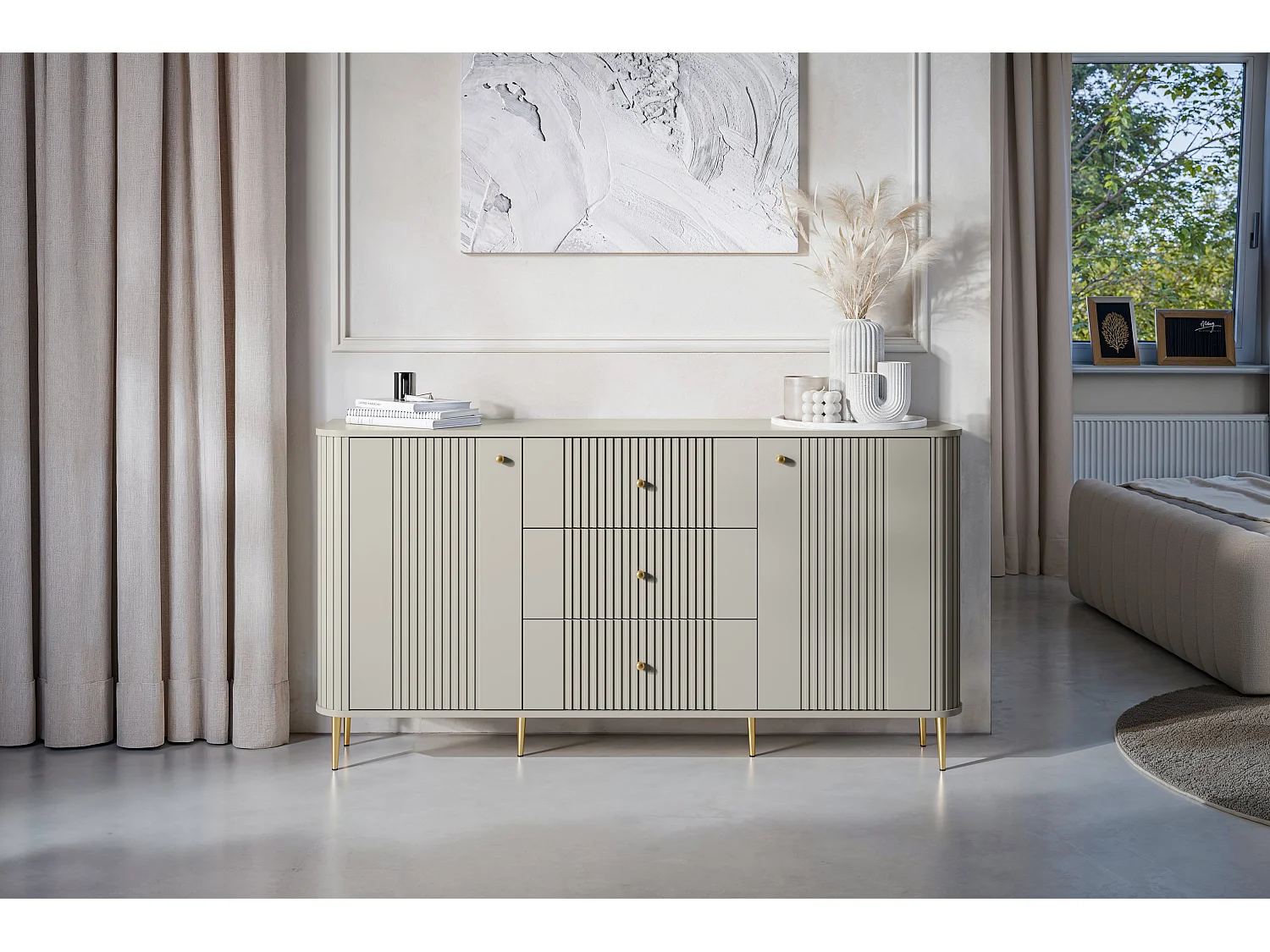 Buffet à 2 portes et 3 tiroirs avec pieds en métal Liberty, 160 x 85 cm