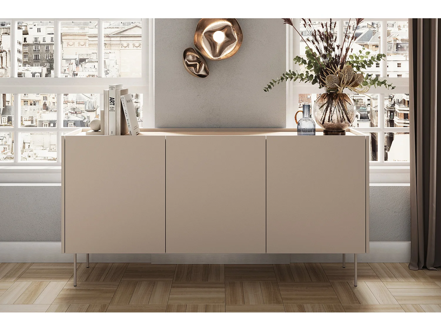 Kommode mit 3 Türen und 2 Schubladen mit Metallfuß 170x85 cm