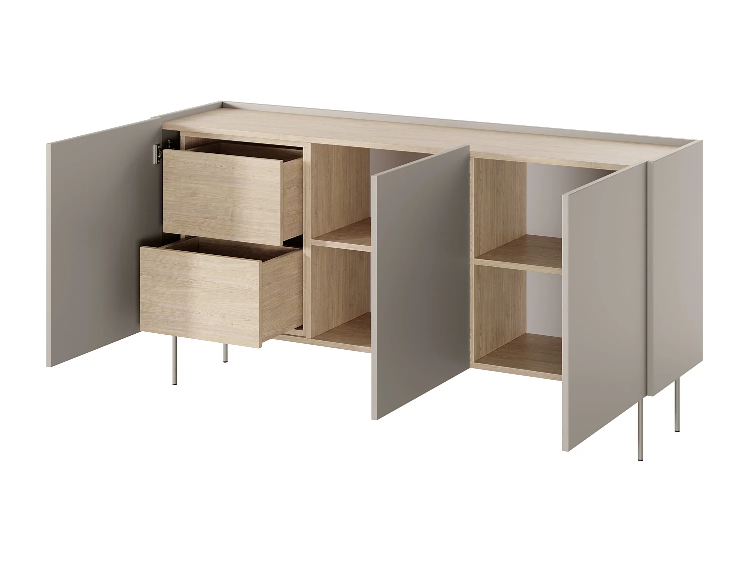 Kommode mit 3 Türen und 2 Schubladen mit Metallfuß 170x85 cm