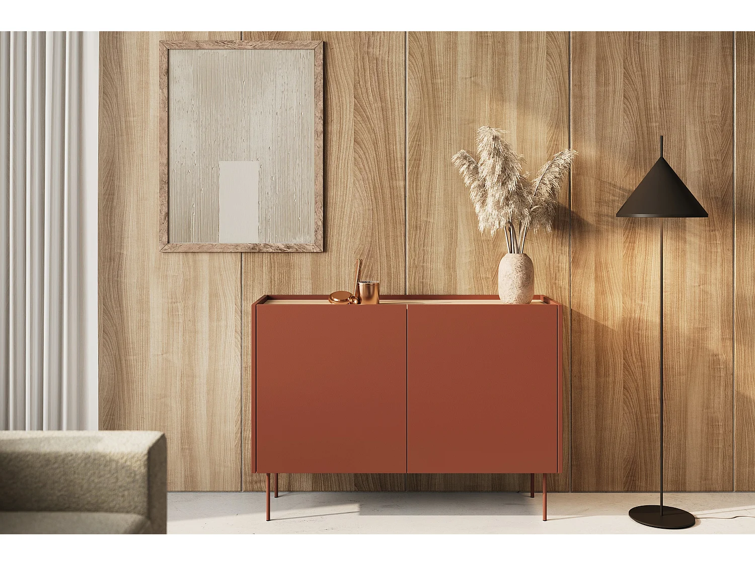 Cômoda 2 portas com pé metálico 120x85 cm