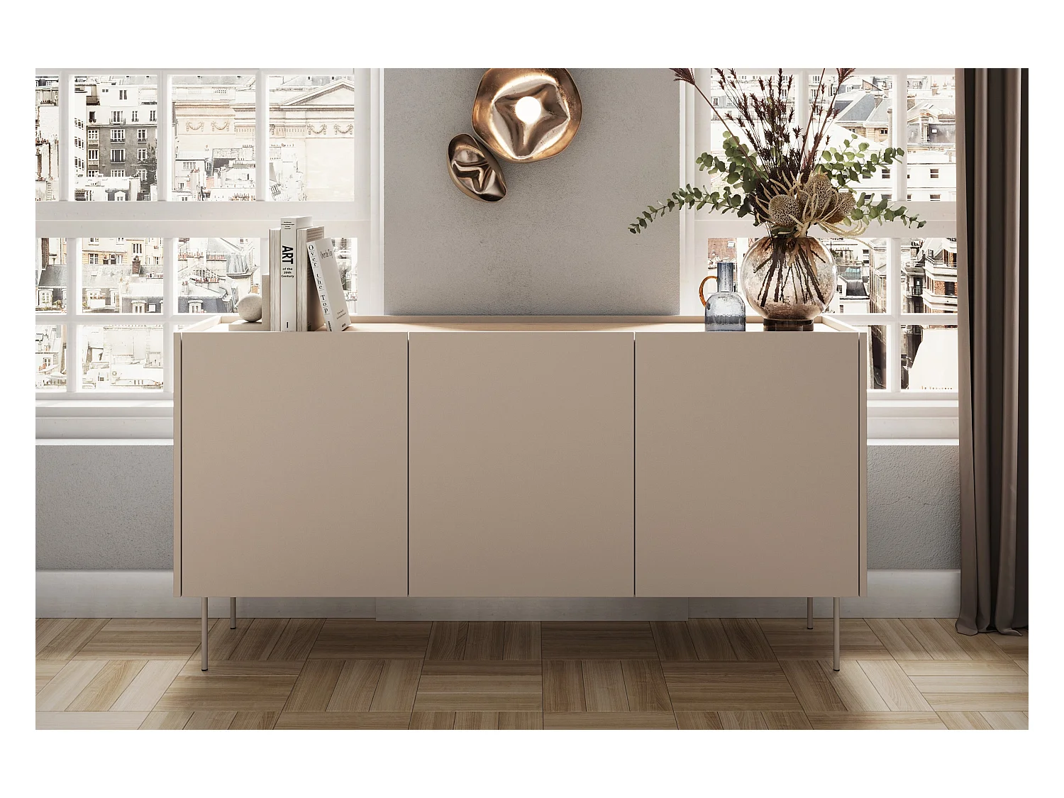 Commode 3 deuren 4 laden met metalen voet 170x85 cm