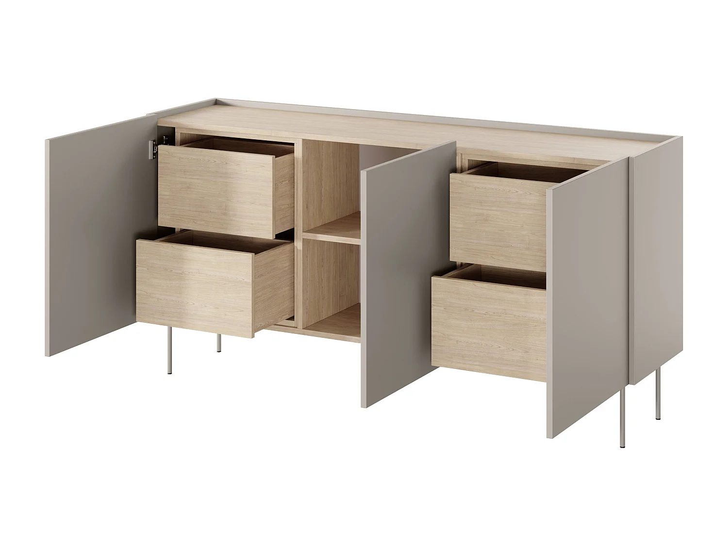 Commode 3 deuren 4 laden met metalen voet 170x85 cm