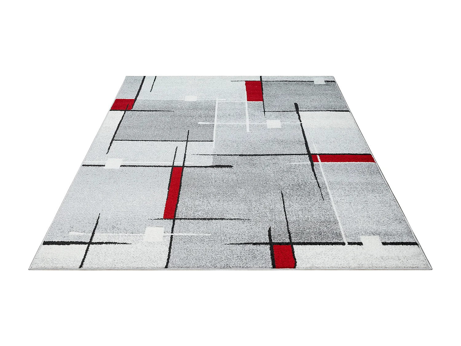 Tapete Pearl Sala estar moderna Pilha curta, Cinza Vermelho, 140 x 200 cm