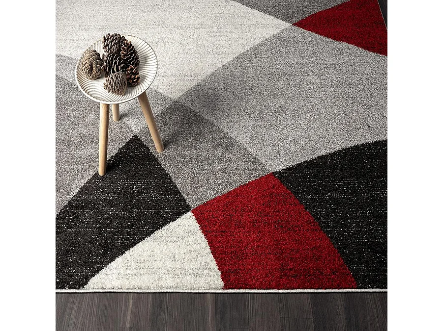 Tapis Pearl moderne salon découpe contour, Gris Rouge, 160 x 220 cm