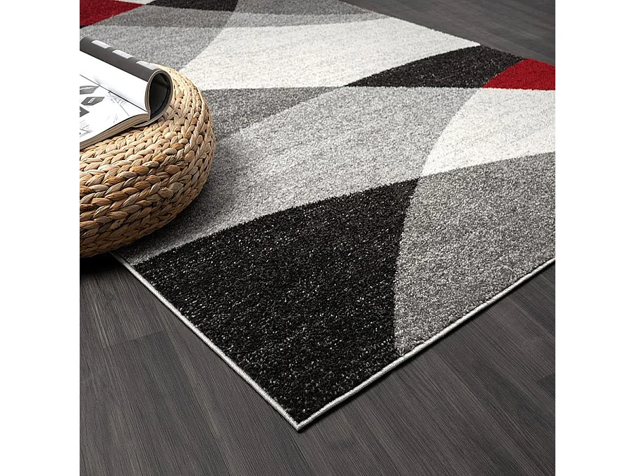 Tapete Pearl Sala estar moderna Corte contorno, Cinza Vermelho, 200 x 280 cm
