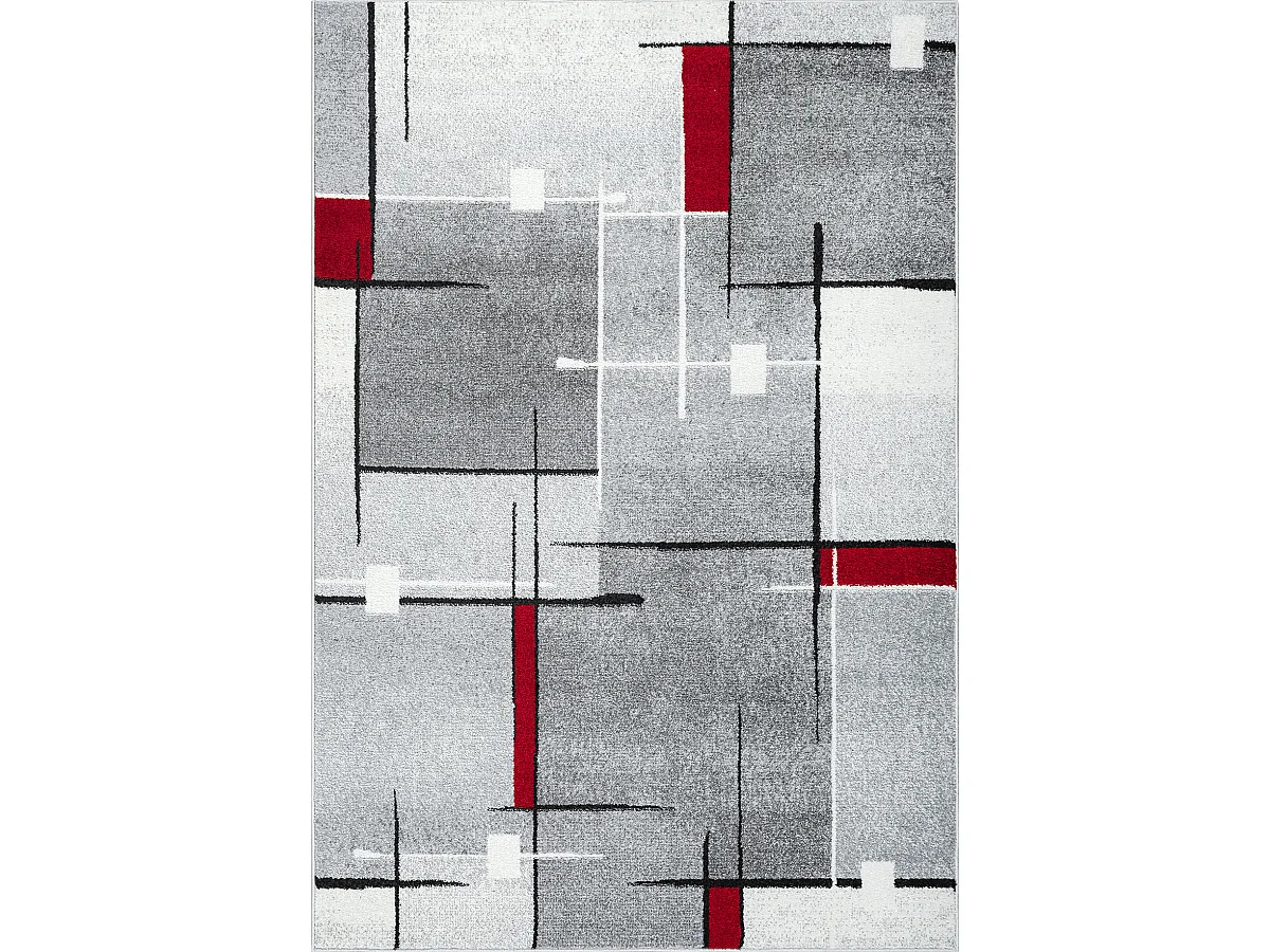 Tapis Pearl moderne salon poil court, Gris Rouge, 80 x 140 cm