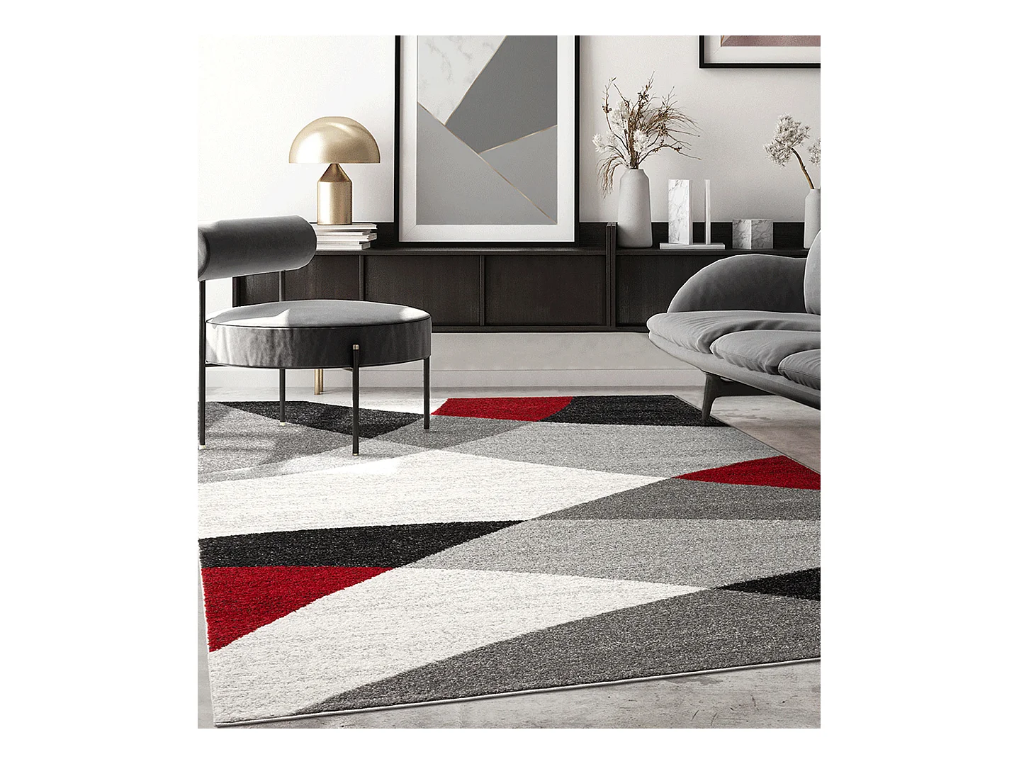 Tapis Pearl moderne salon découpe contour, Gris Rouge, 140 x 200 cm