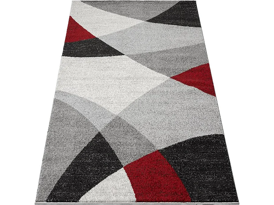 Tapis Pearl moderne salon découpe contour, Gris Rouge, 140 x 200 cm