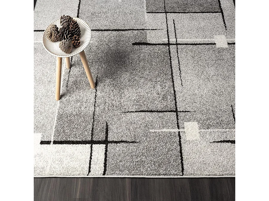 Tapis Pearl moderne salon poil court, Gris, 80 x 140 cm