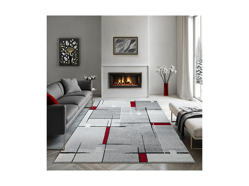 Teppich Pearl Modern Wohnzimmer Kurzflor, Grau Rot, 240 x 330 cm