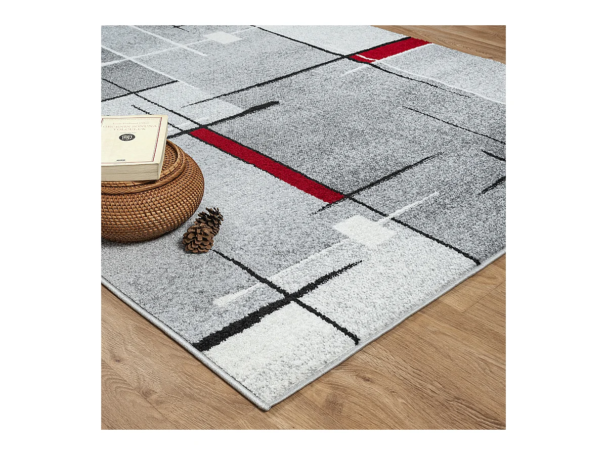 Tapis Pearl moderne salon poil court, Gris Rouge, 240 x 330 cm