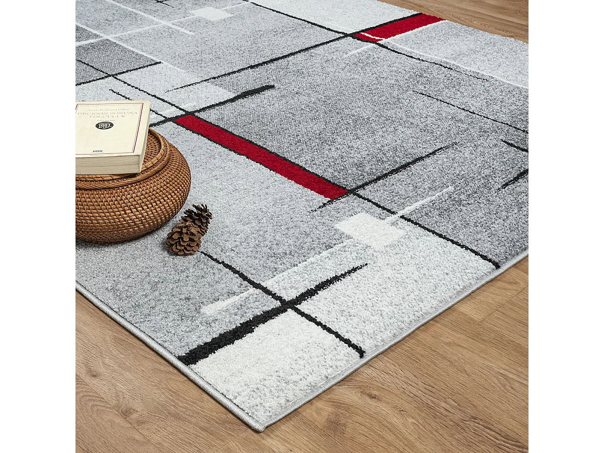 Tapijt Pearl Moderne Woonkamer Korte stapel, Grijs Rood, 240 x 330 cm