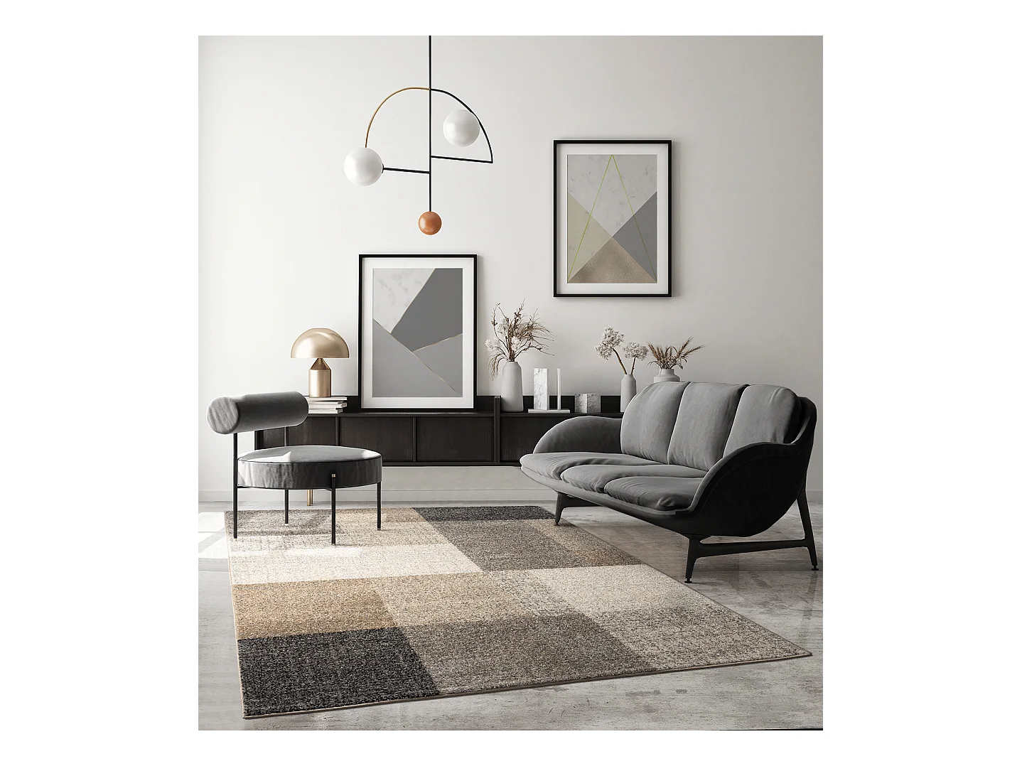 Tapis Pearl moderne salon géométrique, Beige, 160 x 220 cm