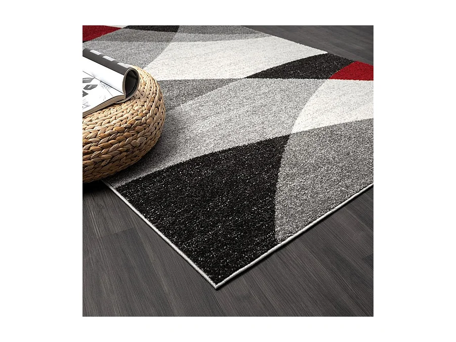 Tapis Pearl moderne salon découpe contour, Gris Rouge, 120 x 160 cm