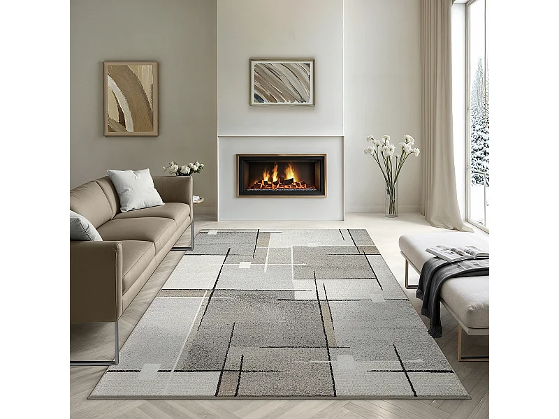 Tapis Pearl moderne salon poil court, Beige, 200 x 280 cm