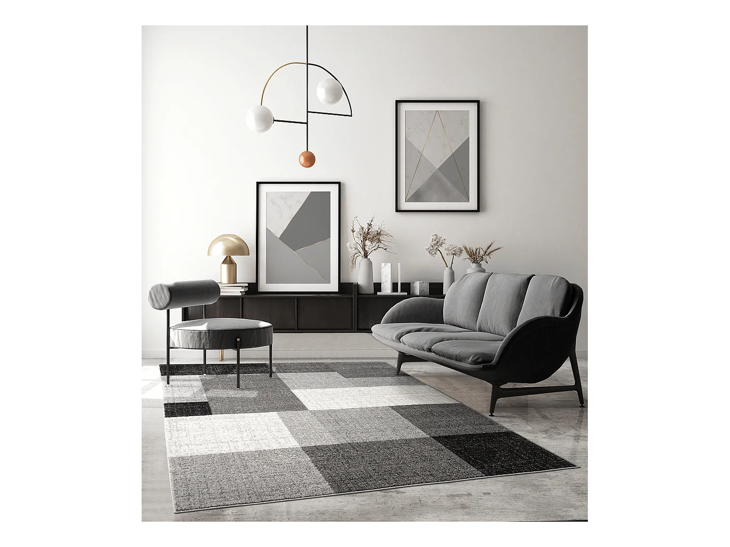 Tapis Pearl moderne salon géométrique, Gris, 80 x 140 cm