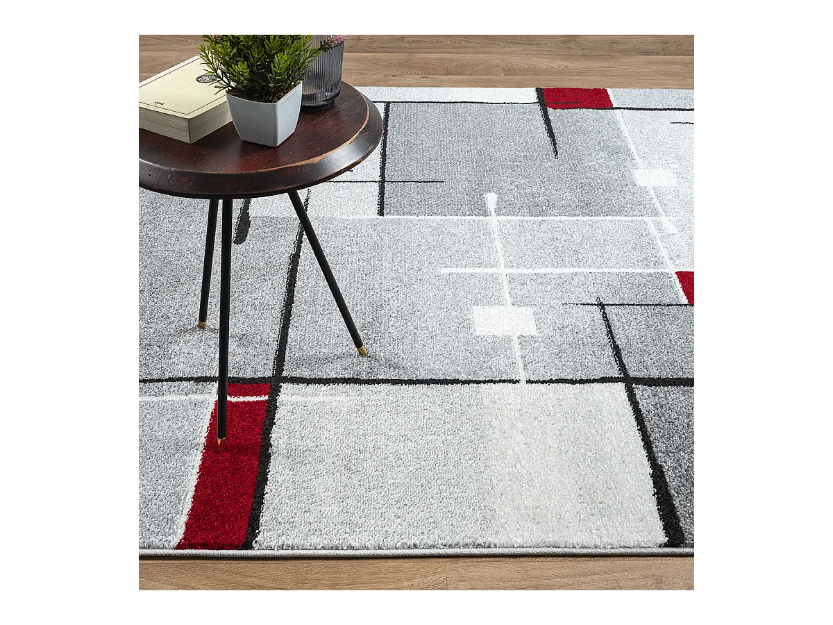 Tapis Pearl moderne salon poil court, Gris Rouge, 120 x 160 cm
