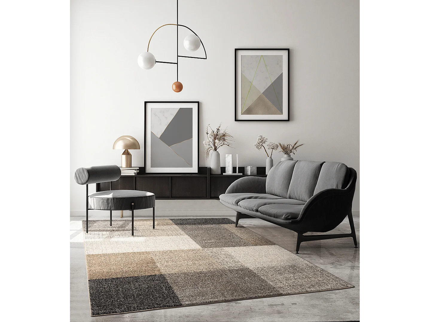 Tapis Pearl moderne salon géométrique, Beige, 80 x 140 cm