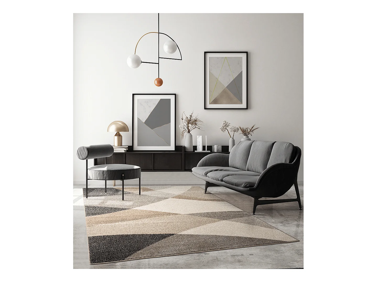 Tapis Pearl moderne salon découpe contour, Beige, 80 x 140 cm