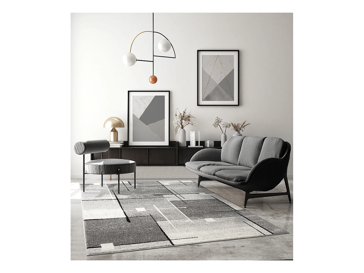 Tapis Pearl moderne salon poil court, Gris, 140 x 200 cm